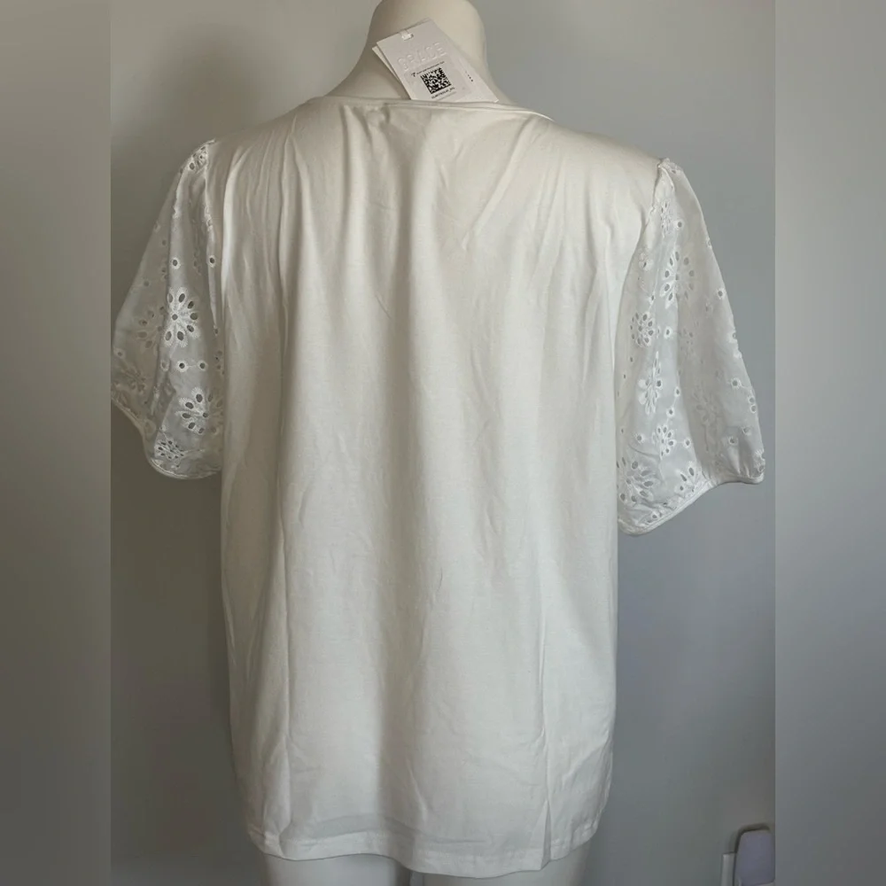 Grace Karin Ivory Eyelet Puff Short Sleeve Top NWT - Picture 4 of 8